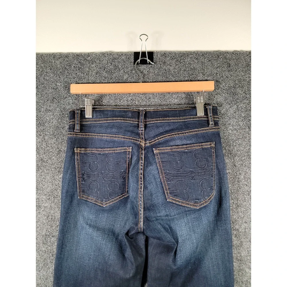 Tory Burch Jeans Womens 27 (Fits 28) Bootcut Denim Logo Back Pockets Dark Wash